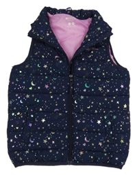 Tmavomodrá prošívaná šusťáková funkční zateplená vesta s hvězdičkami a měsíci MOUNTAIN WAREHOUSE