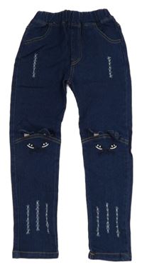 Tmavomodré džegíny s kočkami 