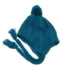 Petrolejová čepice s bambulí a třásněmi 