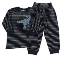 Tmavomodro-bielo-okrové pruhované froté pyžama s dinem Topolino