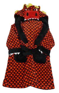 Červeno-černý chlupatý župan s kapucí - drak