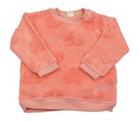 Neónově lososová chlpatá mikina so srdiečkami H&M