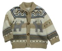 Bielo-béžovo-modrý podšitý prepínaci sveter so vzorom a pejsky Nutmeg