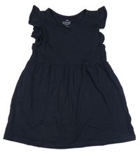Tmavomodré bavlnené šaty s volánikmi H&M