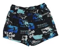 Čierno-modré plážové kraťasy so surfermi C&A