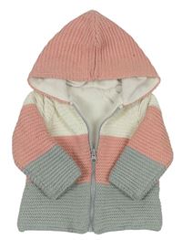Ružovo-bielo-sivý prepínaci podšitý sveter s kapucňou