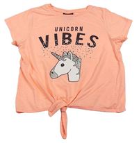 Neonově růžové crop tričko s jednorožcem Primark 