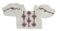 Bílá crop halenka s výšivkou a volnými rameny River Island