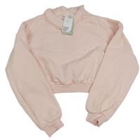 Broskvová crop mikina s límečkem a madeirou H&M