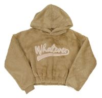Béžová chlpatá crop mikina s nápisom a kapucňou River Island