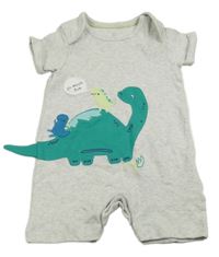 Sivý melírovaný kraťasový overal s dinosaurom Mothercare
