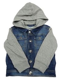 Tmavomodro-šedá riflová bundomikina s kapucňou Papagino