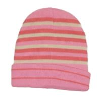 Neonově růžovo-smetanová pruhovaná pletená čepice 