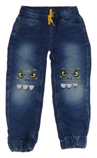 Tmavomodré teplákové cuff rifle s príšerkami Kiki&Koko