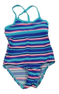 Barevné pruhované jednodílné plavky Decathlon