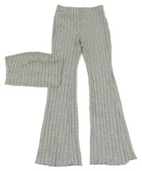 2set - Sivé rebrované úpletové flare kalhoty + crop top Shein