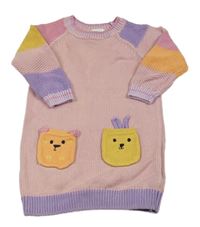 Světlerůžové svetrové šaty s proužky a zvířátky Next