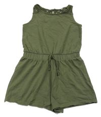 Khaki bavlnený letný overal s čipkou C&A