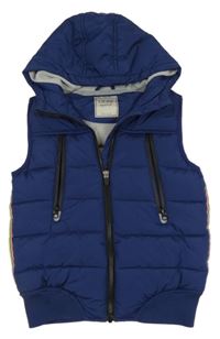 Tmavomodrá šusťáková prošívaná zateplená vesta s kapucí Next