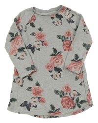 Sivé melírované teplákové šaty s kvetmi H&M