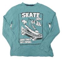 Modrozelené triko se skateboardem a nápisy C&A