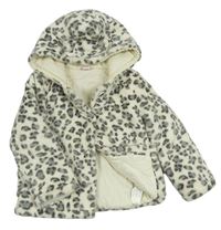 Smetanovo-sivá vzorovaná chlpatá zateplená bunda s kapucňou s uškami LC WaIKIKI