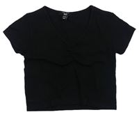 Čierne rebrované crop tričko New Look