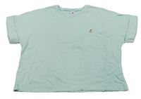 Mentolové melírované ľanové oversize crop tričko PETIT BATEAU