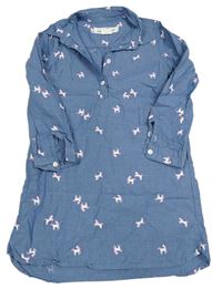 Modré plátěné košilové šaty riflového vzhledu s jednorožcami H&M