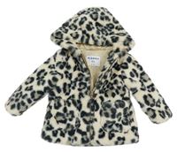 Smetanovo-černo-šedý vzorovaný kožešinový podšitý kabát s kapucí OLD NAVY