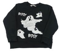 Čierna mikina s duchy z překlápěcích flitrů zn. H&M