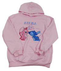 Svetloružová mikina so Stitchem a Angelou a kapucňou