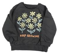 Tmavosivá oversize mikina s kvietkami a nápisom F&F