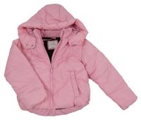 Růžová prošívaná šusťáková zimní bunda s kapucí H&M