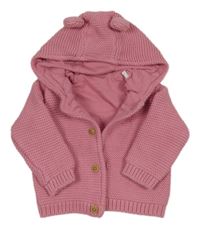 Růžový propínací podšitý svetr s kapucí s oušky M&S