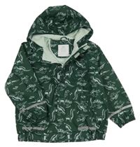 Smaragdová nepromokavá jarní bunda s dinosaury a kapucí Kiki&Koko