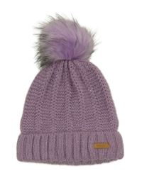 Fialová žebrovaná chlupatá čepice s logem a bambulí BARTS