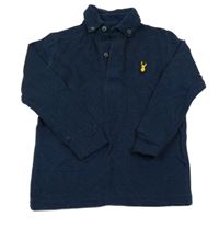 Tmavomodré melírované mikinotriko s nášivkou a golierikom Next