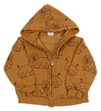 Medová propínací oversize mikina se lvíčky a kapucí ZARA