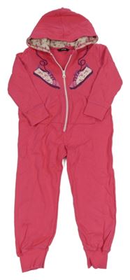 Tmavorůžová tepláková kombinéza s botami a kapucí George