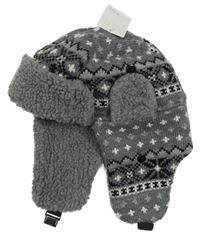 Nové - šedo-černá vzorovaná pletená zateplená beranice HATS
