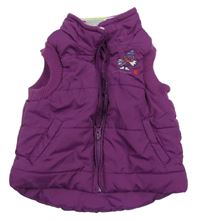 Purpurová prešívaná šušťáková zateplená vesta s vtáčikom Topolino