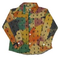 Farebná batikovaná rifľová košeľová bunda s číslicemi zn.