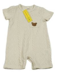 Nové - smetanový vzorovaný kraťasový overal s kapsou s medvídkem SHEIN