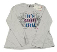 Nové - světlešedofialové triko s nápisy a křídly ZARA