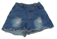 Modré rifľové kraťasy s vyšúchaním