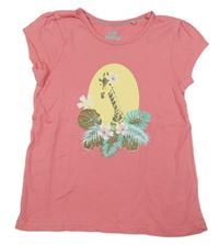 Ružové tričko so žirafou a lístečky lupilu