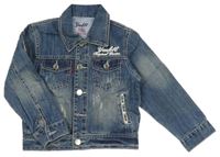 Modrá rifľová bunda s logom a vyšúchaním a golierikom Yonk46