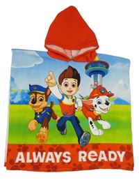 Modro-zeleno-červená froté pončo osuška s PAW PATROL a kapucňou nickelodeon