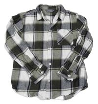 Khaki-černo-bílá kostkovaná košile PRIMARK
